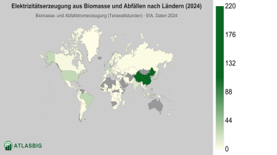 Elektrizitätserzeugung aus Biomasse und Abfällen nach Ländern 2026