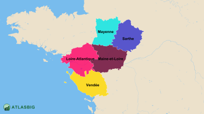 Karte der Departements von Pays de la Loire Thumbnail