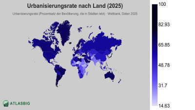 Urbanisierungsrate nach Land 2026 Thumbnail