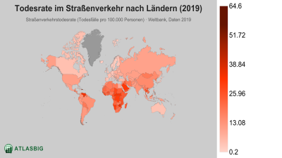 Todesrate im Straßenverkehr nach Ländern 2026